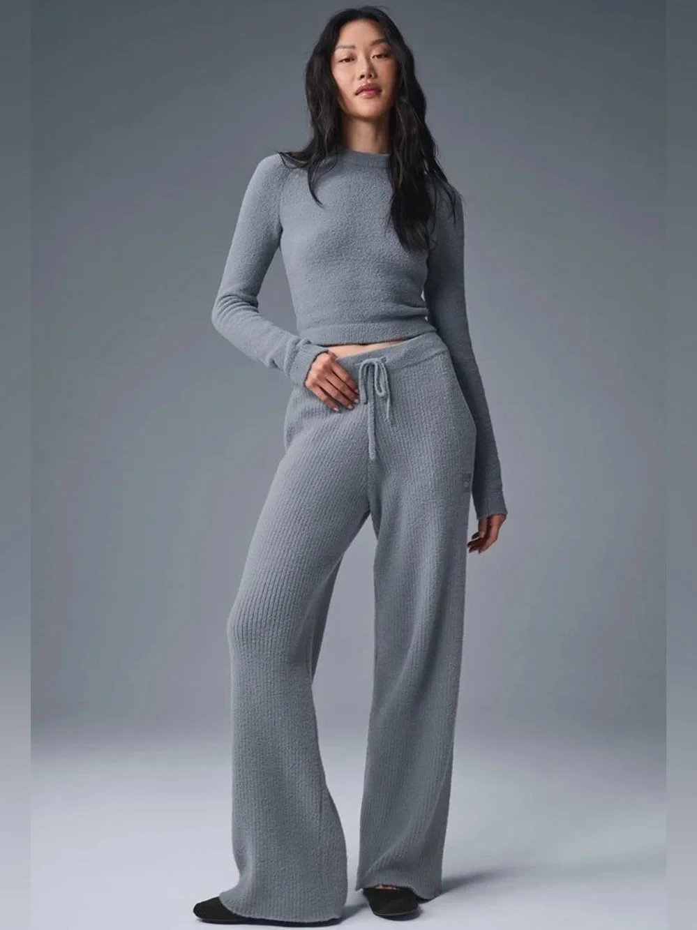 Alo Women’s Snuggle Up Sweater High Waist Wide Leg Pant Steel Grey Size L - Picture 1 of 15